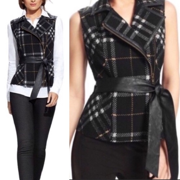 CAbi Jackets & Blazers - Cabi • Plaid grid moto asymmetrical belted vest